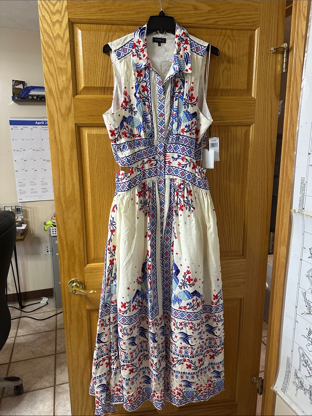 1. State White Maxi Dress with Blue & Red - Picture 6 of 8